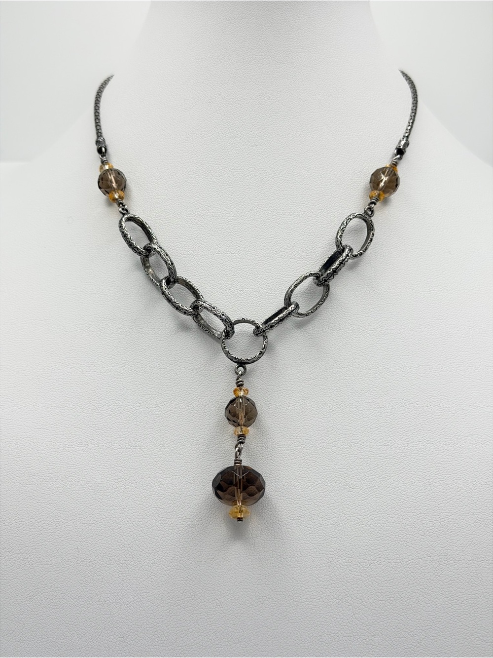Silpada Oxidized Sterling Silver Faceted Smokey Quartz & Citrine Ornate Necklace